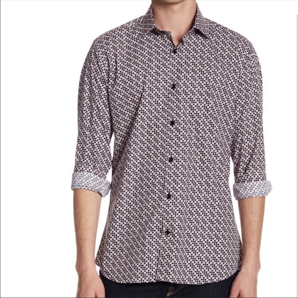 Jared Lang Pattern Long Sleeve Button Down Shirt M - image 1